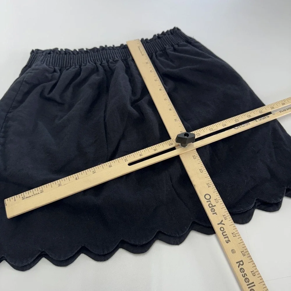 J. Crew Skirt Women 6 Black Scalloped‎ Hem Mini Linen Cotton Pull On H5397